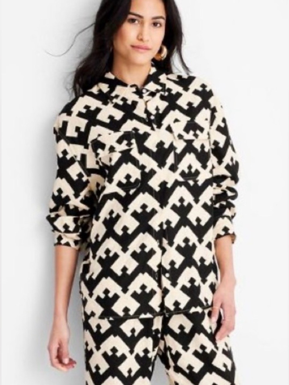 NEW Future Collective x Jenny K. Lopez Geo‎ Print Utility Button-Down Shirt XS